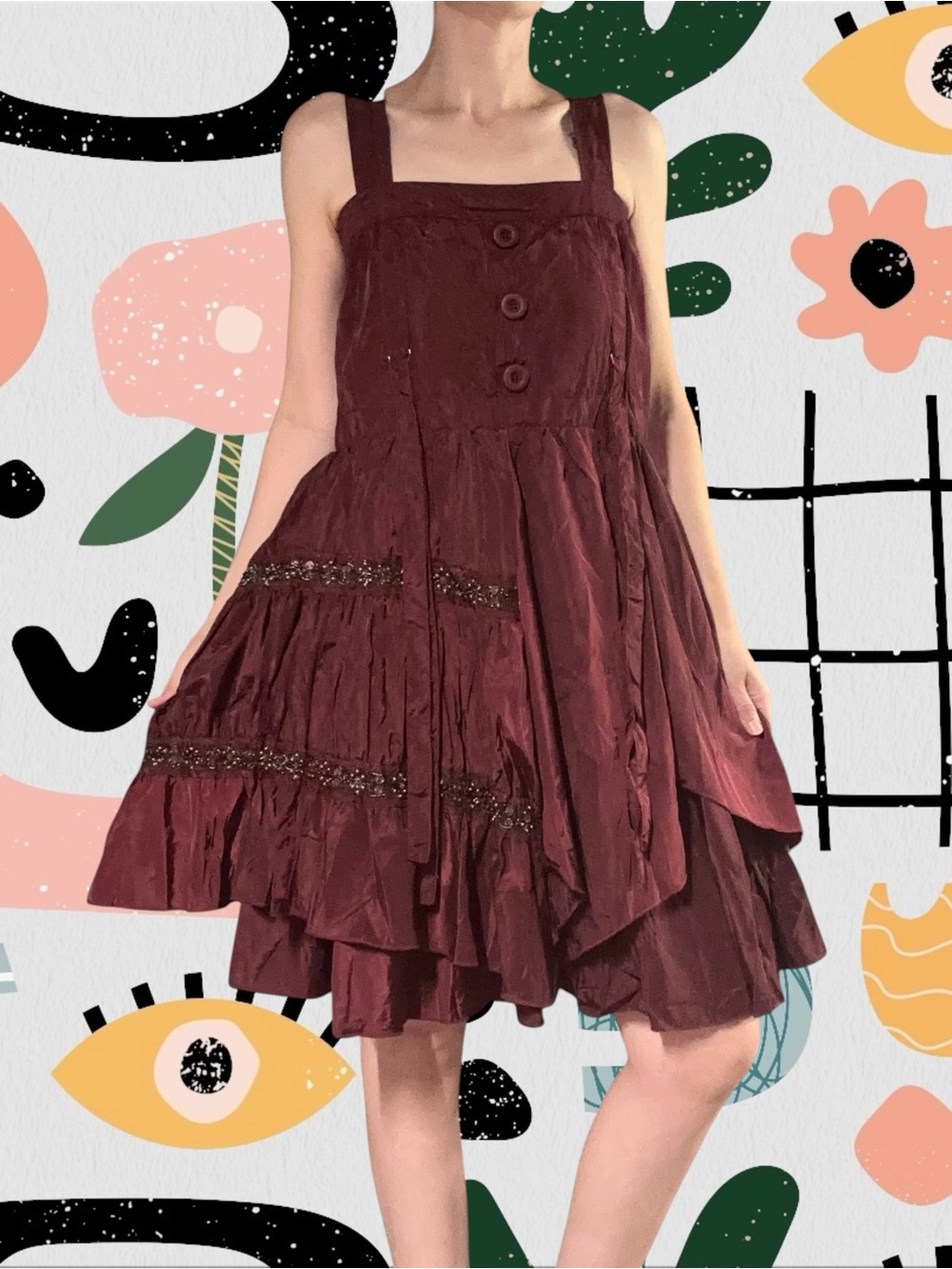 NWT✨ | Pretty Angel | Y2K Burgundy Red Oversized Layered Lagenlook Fairy Dress